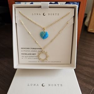 Luna Norte Genuine Turquoise heart shaped 14kt Plated Brass Necklace